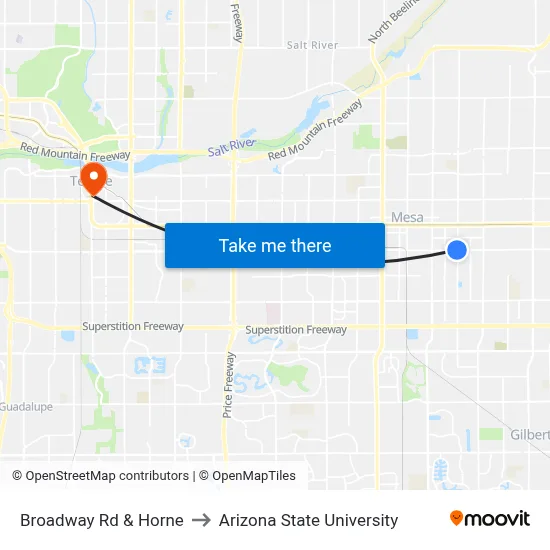 Broadway Rd & Horne to Arizona State University map
