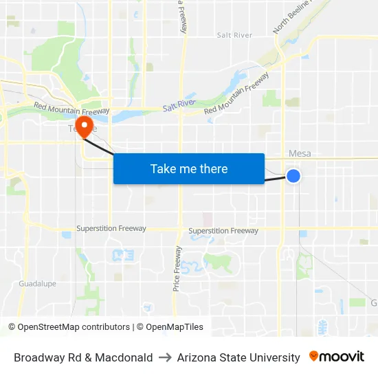 Broadway Rd & Macdonald to Arizona State University map