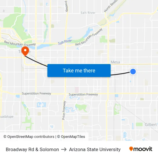 Broadway Rd & Solomon to Arizona State University map