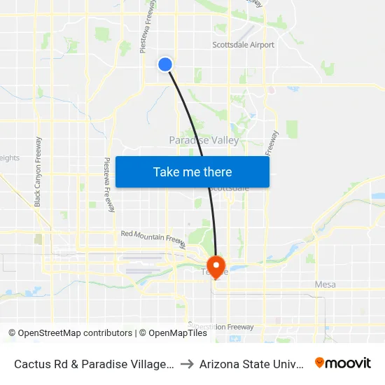 Cactus Rd & Paradise Village Pkwy to Arizona State University map