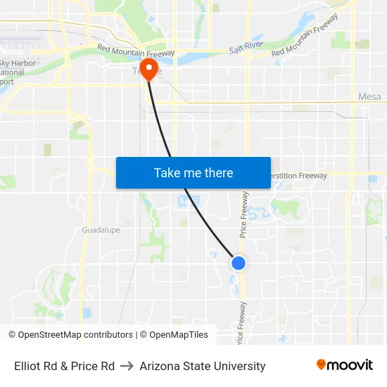 Elliot Rd & Price Rd to Arizona State University map