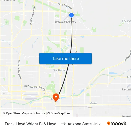 Frank Lloyd Wright Bl & Hayden Rd to Arizona State University map
