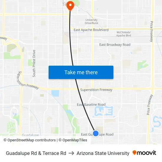 Guadalupe Rd & Terrace Rd to Arizona State University map