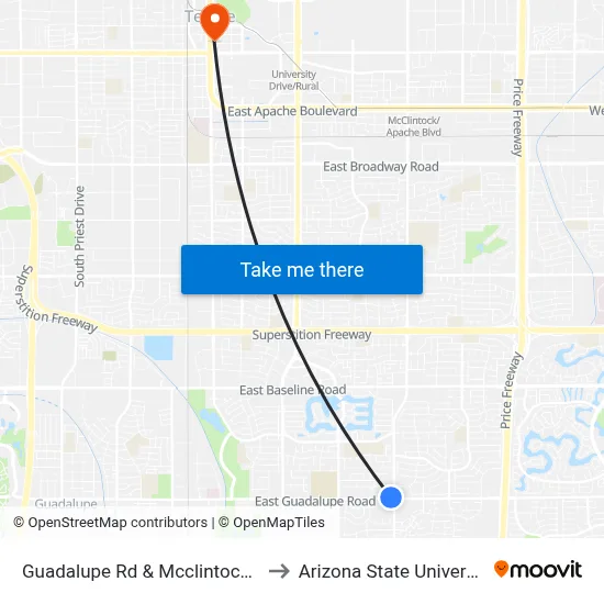Guadalupe Rd & Mcclintock Dr to Arizona State University map