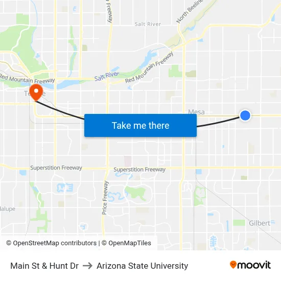 Main St & Hunt Dr to Arizona State University map