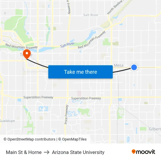 Main St & Horne to Arizona State University map