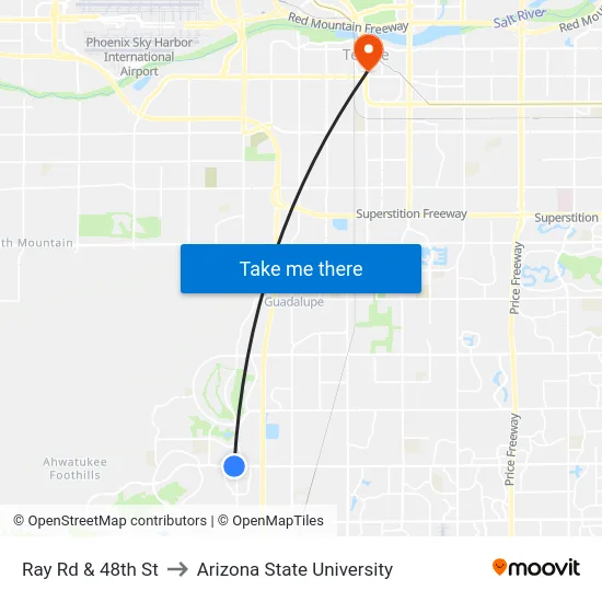 Ray Rd & 48th St to Arizona State University map