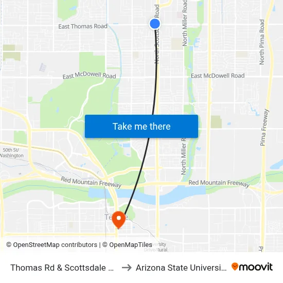 Thomas Rd & Scottsdale Rd to Arizona State University map