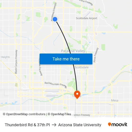 Thunderbird Rd & 37th Pl to Arizona State University map