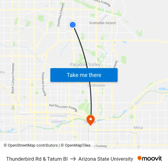 Thunderbird Rd & Tatum Bl to Arizona State University map