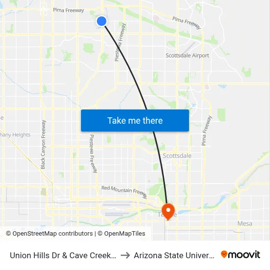 Union Hills Dr & Cave Creek Rd to Arizona State University map