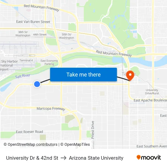 University Dr & 42nd St to Arizona State University map