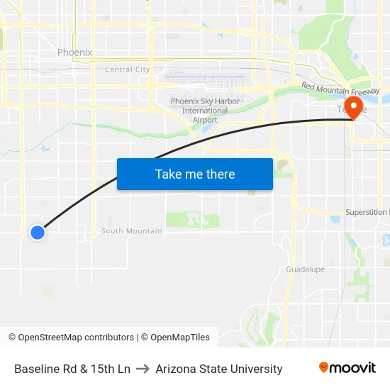 Baseline Rd & 15th Ln to Arizona State University map