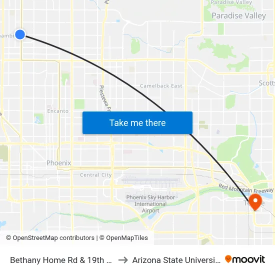 Bethany Home Rd & 19th Av to Arizona State University map