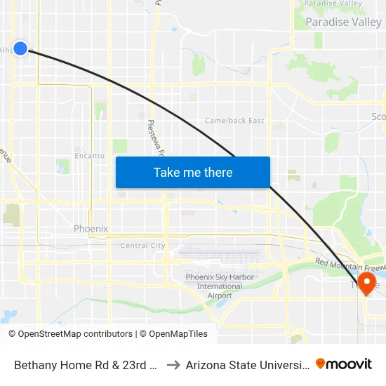 Bethany Home Rd & 23rd Av to Arizona State University map