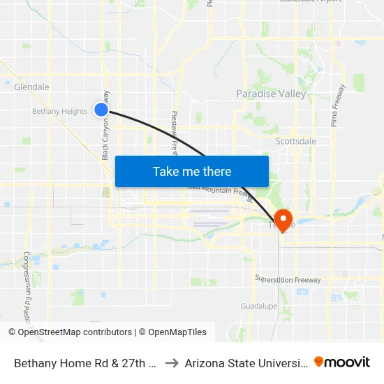 Bethany Home Rd & 27th Av to Arizona State University map