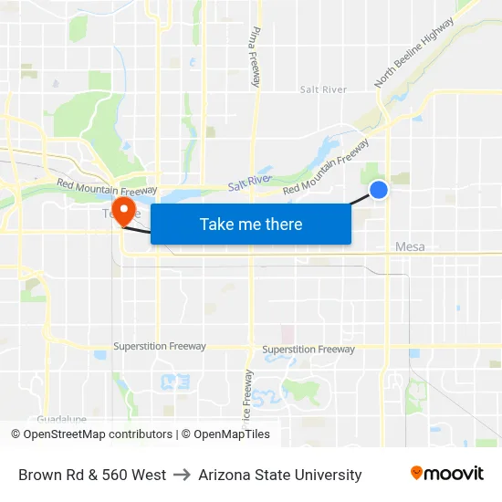 Brown Rd & 560 West to Arizona State University map