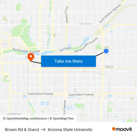Brown Rd & Grand to Arizona State University map