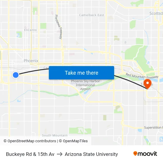 Buckeye Rd & 15th Av to Arizona State University map
