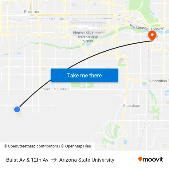 Buist Av & 12th Av to Arizona State University map