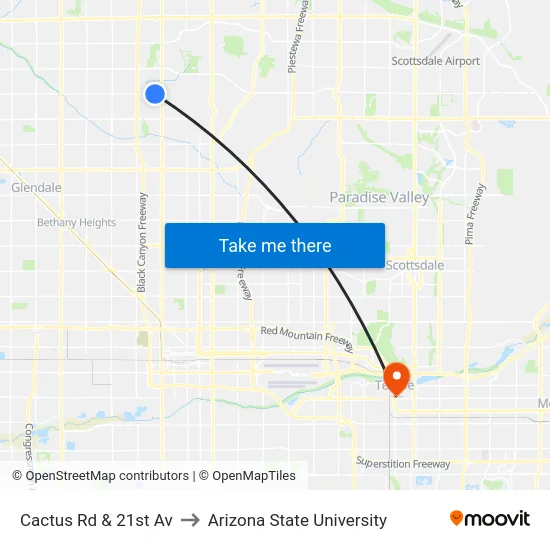 Cactus Rd & 21st Av to Arizona State University map