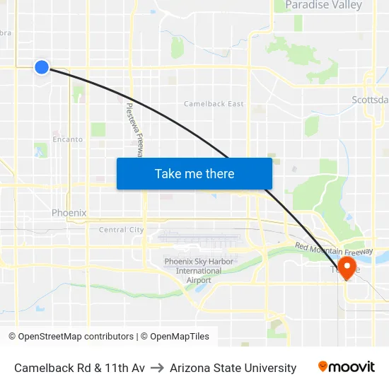 Camelback Rd & 11th Av to Arizona State University map