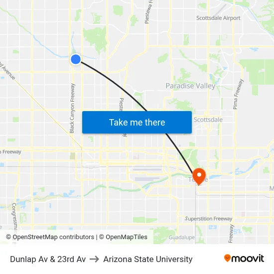 Dunlap Av & 23rd Av to Arizona State University map
