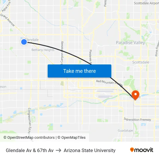 Glendale Av & 67th Av to Arizona State University map
