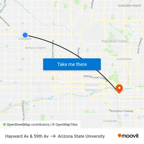 Hayward Av & 59th Av to Arizona State University map