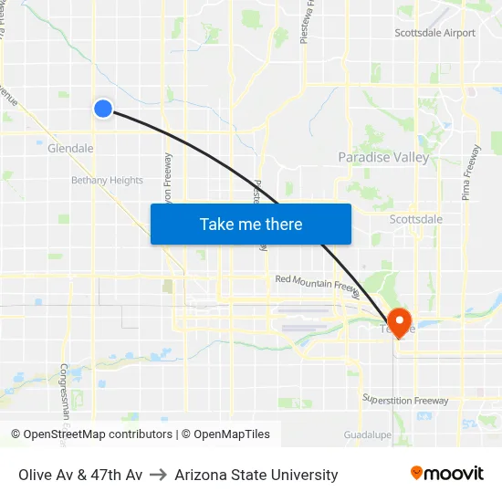 Olive Av & 47th Av to Arizona State University map