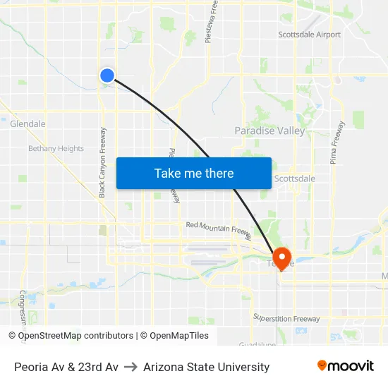 Peoria Av & 23rd Av to Arizona State University map