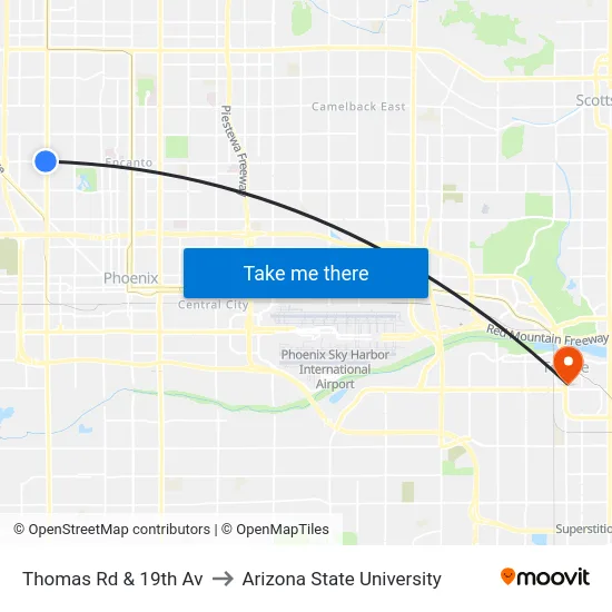 Thomas Rd & 19th Av to Arizona State University map