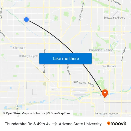 Thunderbird Rd & 49th Av to Arizona State University map