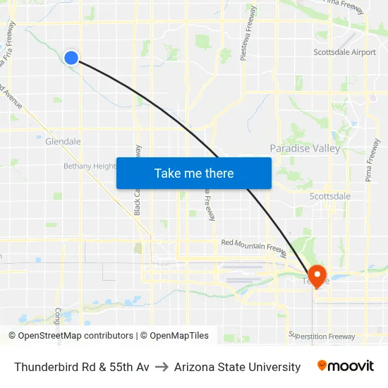 Thunderbird Rd & 55th Av to Arizona State University map