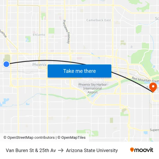 Van Buren St & 25th Av to Arizona State University map