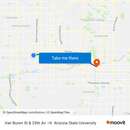 Van Buren St & 29th Av to Arizona State University map