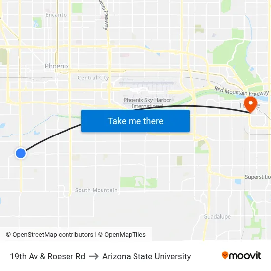 19th Av & Roeser Rd to Arizona State University map