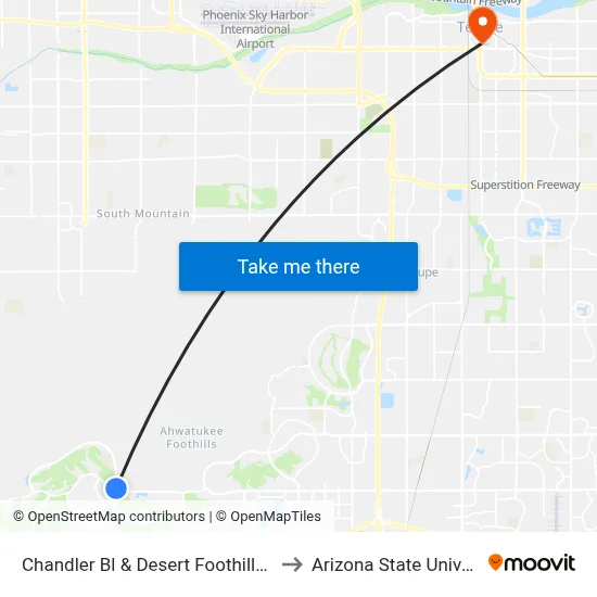 Chandler Bl & Desert Foothills Pkwy to Arizona State University map