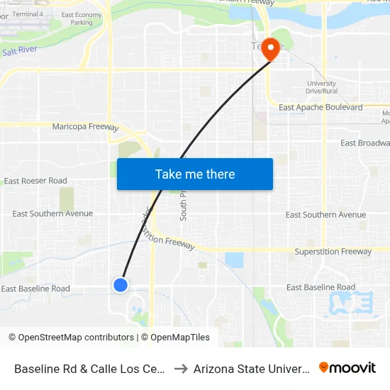 Baseline Rd & Calle Los Cerros to Arizona State University map