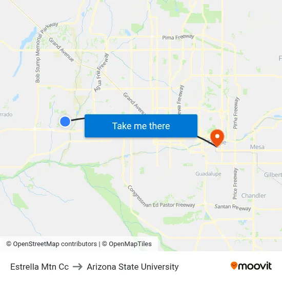 Estrella Mtn Cc to Arizona State University map