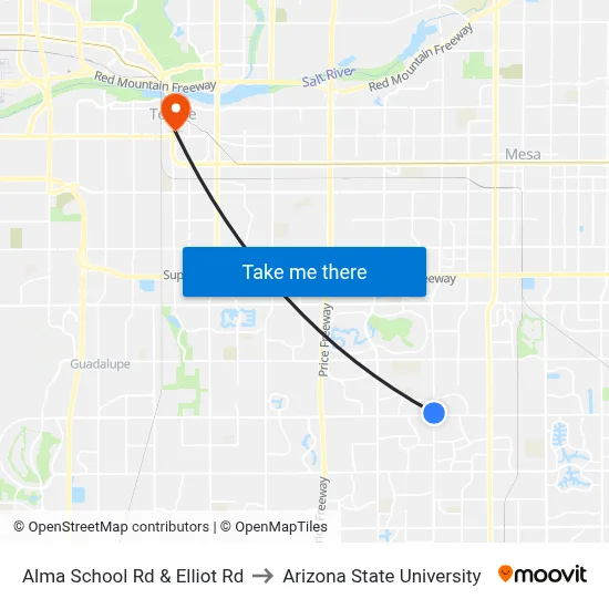 Alma School Rd & Elliot Rd to Arizona State University map