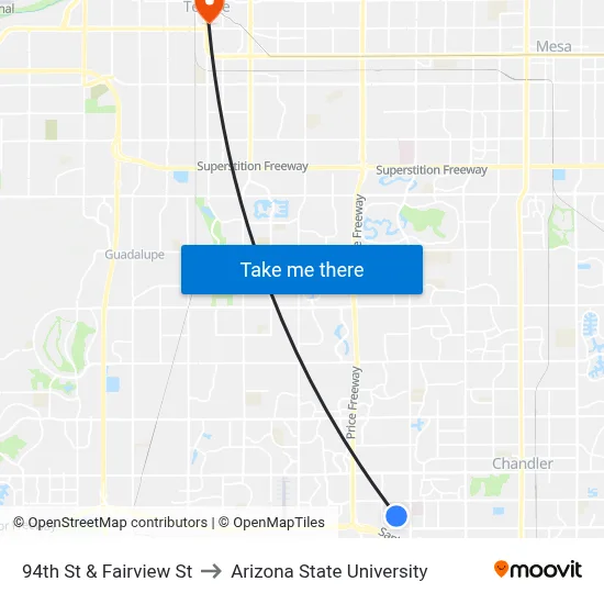 94th St & Fairview St to Arizona State University map