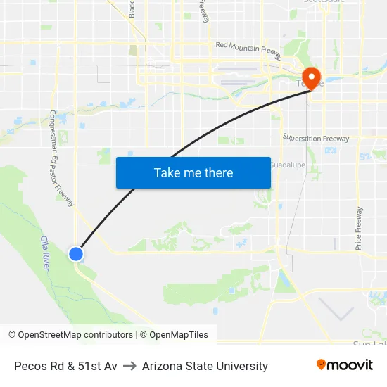 Pecos Rd & 51st Av to Arizona State University map