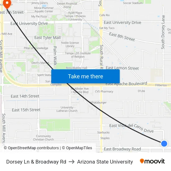 Dorsey Ln & Broadway Rd to Arizona State University map