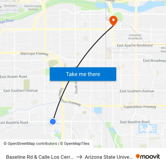Baseline Rd & Calle Los Cerros Dr to Arizona State University map