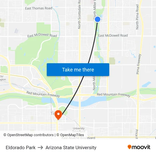 Eldorado Park to Arizona State University map