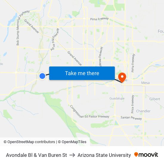 Avondale Bl & Van Buren St to Arizona State University map