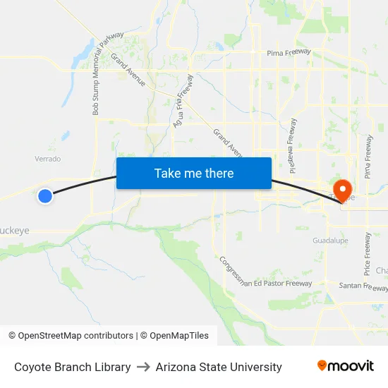 Coyote Branch Library to Arizona State University map