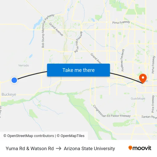 Yuma Rd & Watson Rd to Arizona State University map
