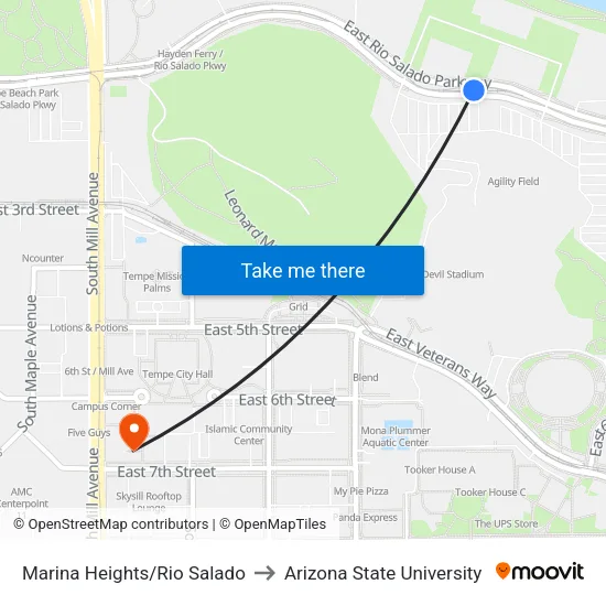 Marina Heights/Rio Salado to Arizona State University map